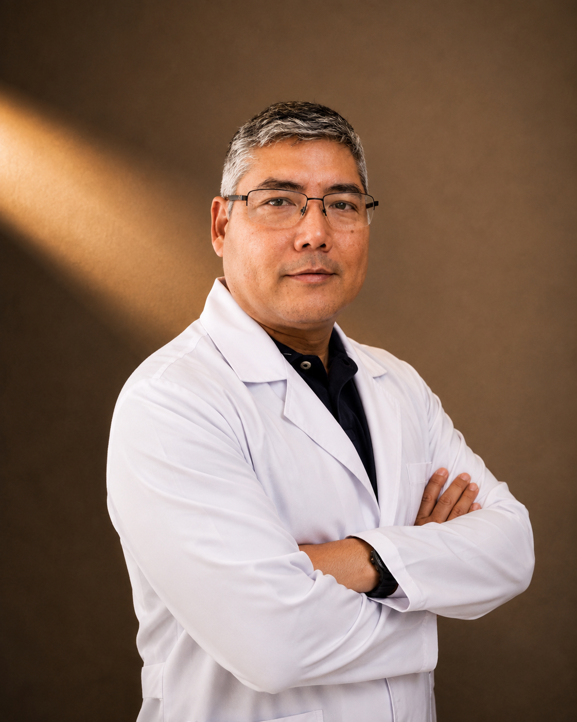 Dr. Yugo de Lima Brandão Murakami, cirurgião geral do CGU Consultórios Médicos, de jaleco branco no consultório